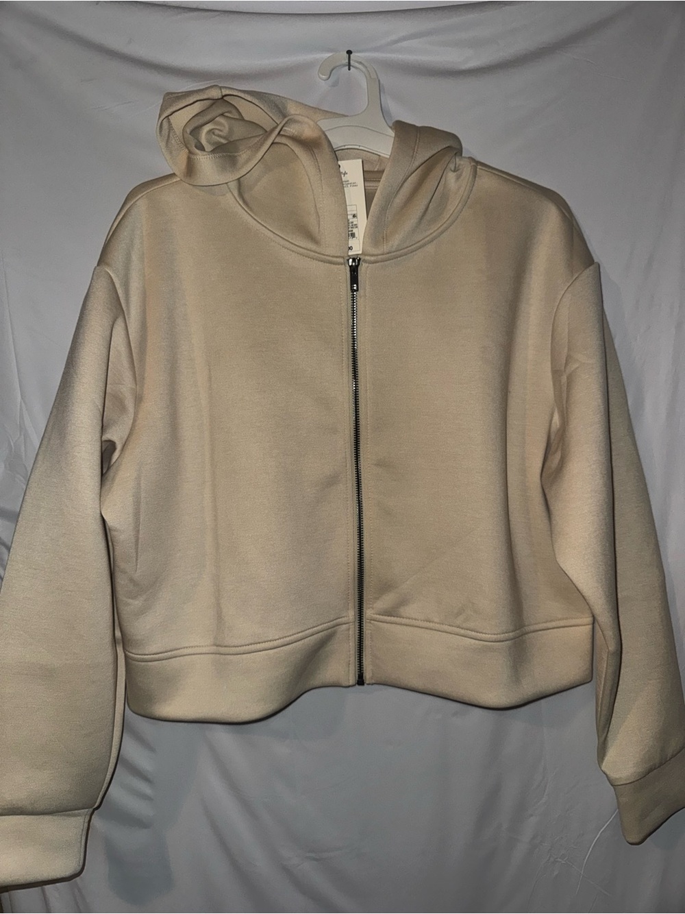 Cream Zip-Up cropped top Jacket with Hood